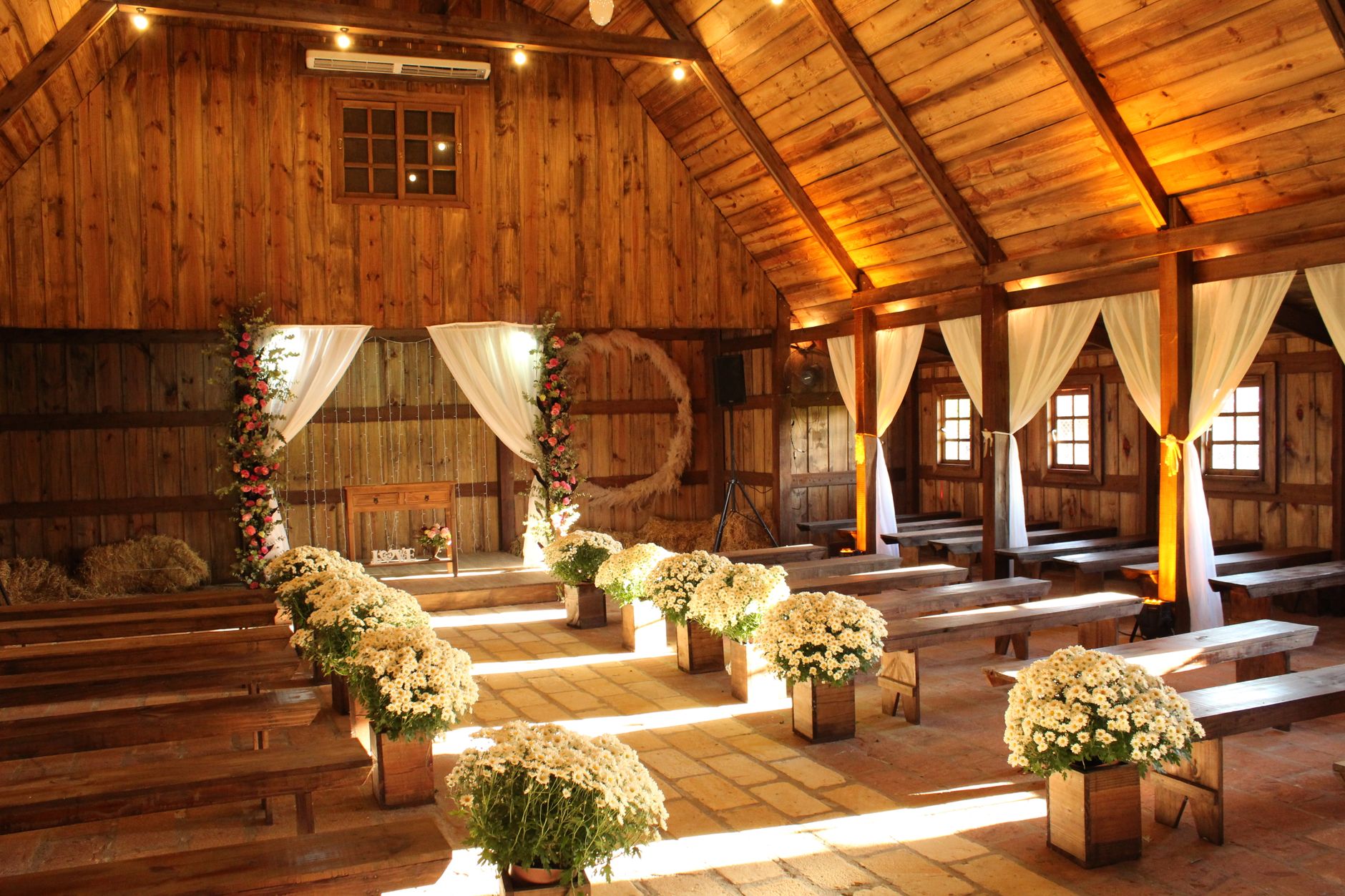 Wooden barn decorated for a wedding