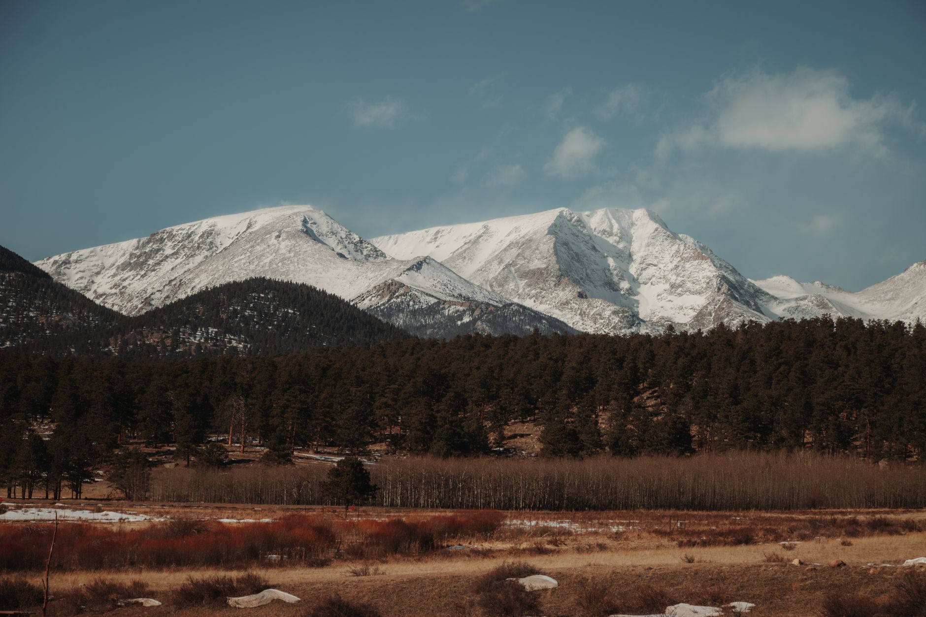 Snow-covered Rocky Mountains evergreen forest